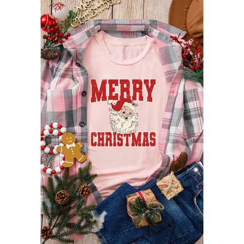 Pink MERRY CHRISTMAS Santa Claus Printed T Shirt - 2XL - Main Image