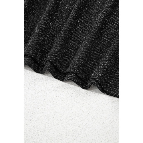 Black Bow Decor Glittery Short Sleeve Top - XL - Main Image