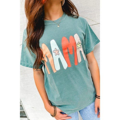 Sea Green MAMA Printed Mineral Wash Crewneck T Shirt - L - Main Image