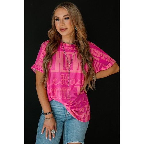 Rose Howdy Cowboy Letter Printed Western Fashion Tee - L - Main Image