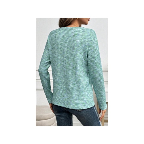 Moonlight Jade Buttoned V Neck Textured Knit Long Sleeve Top - 2XL - Main Image