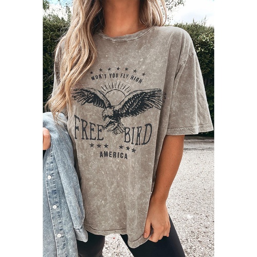 Parchment AMERICA FREE BIRD Vintage Graphic Mineral Washed Tee - M - Main Image