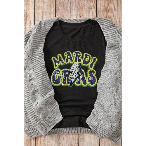 Black MARDI GRAS Lightning Graphic Short Sleeve Top - M - Main Image