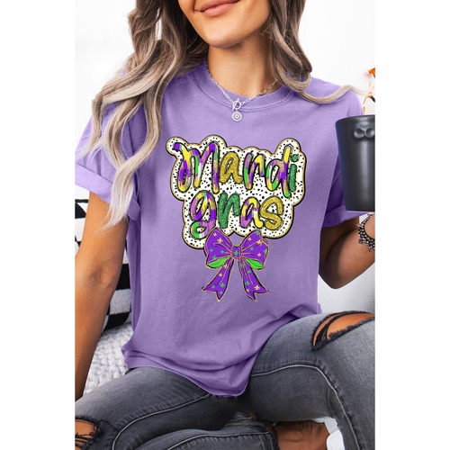 Wisteria mardi gras Bow Printed Crewneck Holiday T Shirt - 2XL - Main Image