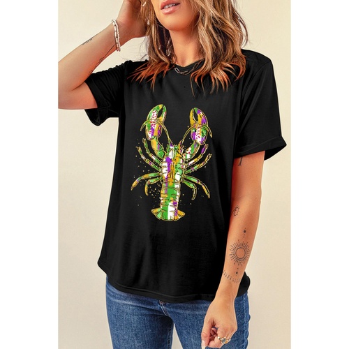 Black Mardi Gras Lobster Heat Transfer Graphic T Shirt - S - Main Image