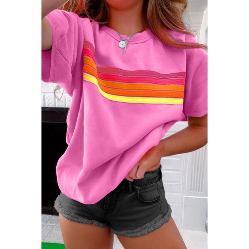 Bonbon Striped Patch Front Casual Tee - 2XL - Main Image