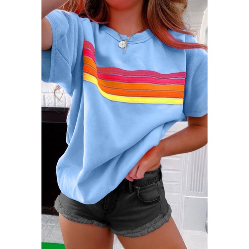Beau Blue Striped Patch Front Casual Tee - 2XL - Main Image