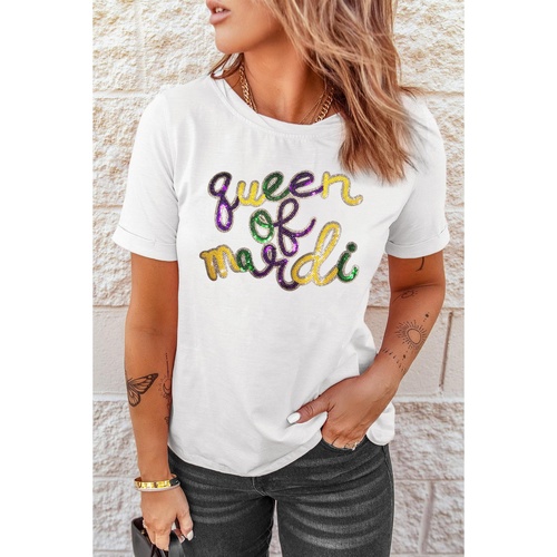White queen of mardi Sequin Letter Graphic T Shirt - 2XL - Main Image