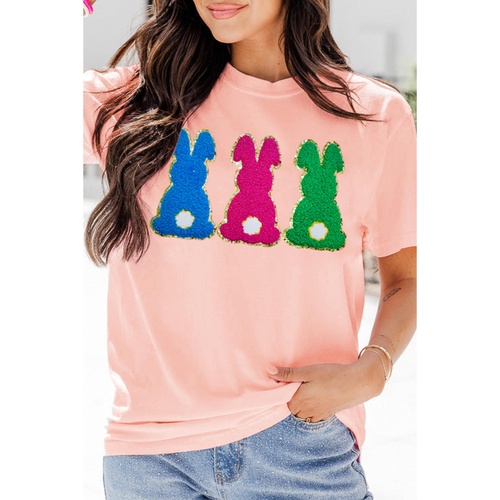 Pink Easter Bunny Chenille Patched Graphic Tee - 2XL - Main Image