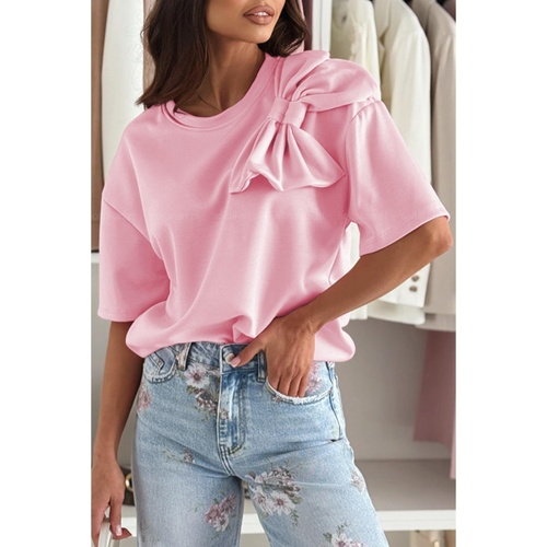 Pink Bow Applique Half Sleeve T-shirt - M - Main Image