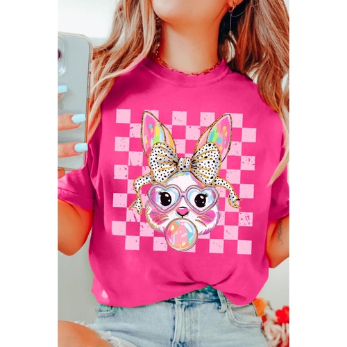 Rose Red Plaid Bubble Gum Rabbit Graphic Eater T Shirt - S - Main Image