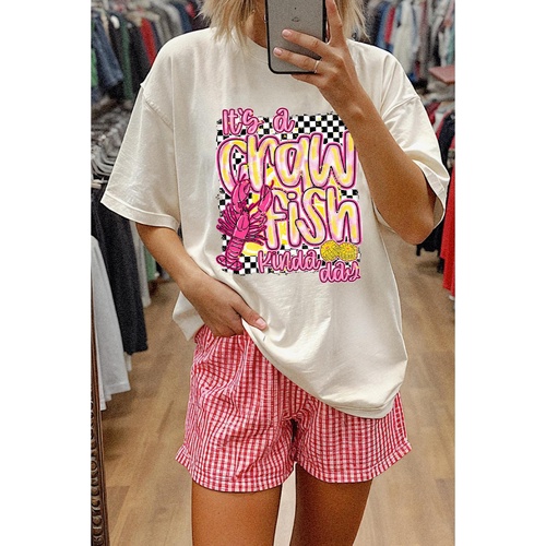 White Crawfish Checkered Pattern Graphic Tee - XL - Main Image
