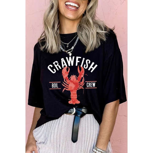 Black CRAWFISH BOIL CREW Distressed Letter Graphic T Shirt - S - Main Image