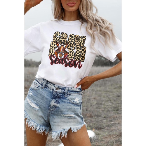 White Crawfish Season Leopard Letter Graphic Tee - 3XL - Main Image