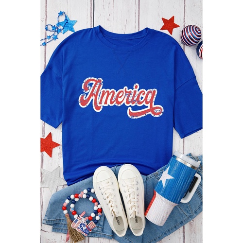 Dark Blue Contrast America Graphic Drop Shoulder Tee - M - Main Image