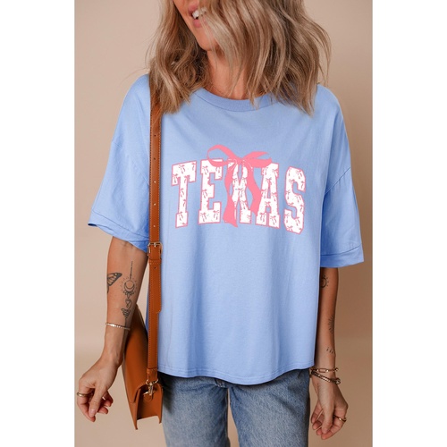 Myosotis TEXAS Bow Graphic Half Sleeve Drop Shoulder Loose Tee - L - Main Image