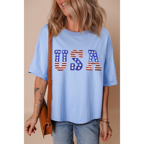 Myosotis USA Patched Drop Sleeve Crewneck T Shirt - L - Main Image