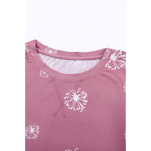 Pink Dandelion Print Crew Neck T-shirt - S - Main Image