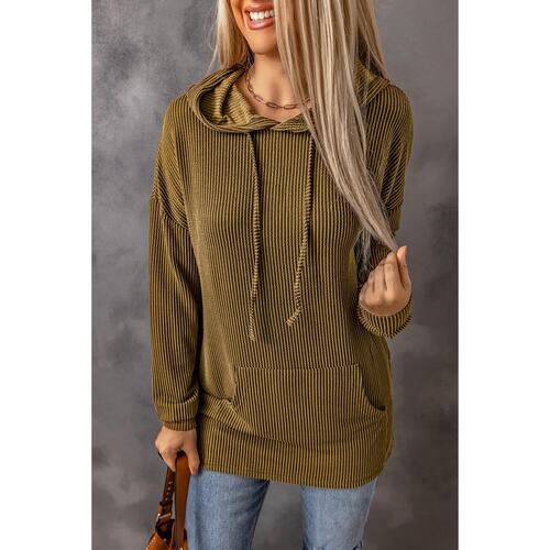 Azura Exchange Ribbed Drawstring Hoodie with Kangaroo Pocket - M - Main Image