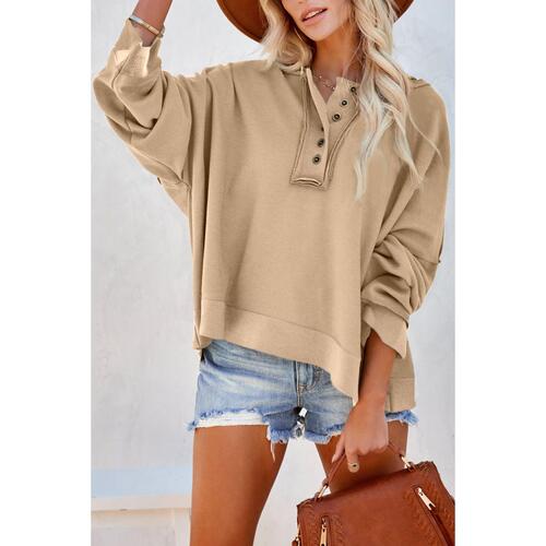 Azura Exchange Casual Khaki Hoodie with Patchwork Trim - L - Main Image