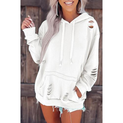 Azura Exchange Ripped Hooded Sweatshirt with Kangaroo Pocket - S - Main Image