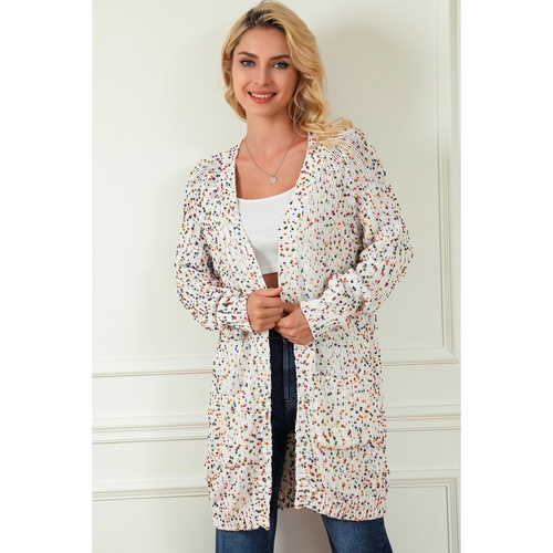 White Rainbow Popcorn Speckles Open Front Cardigan - S - Main Image