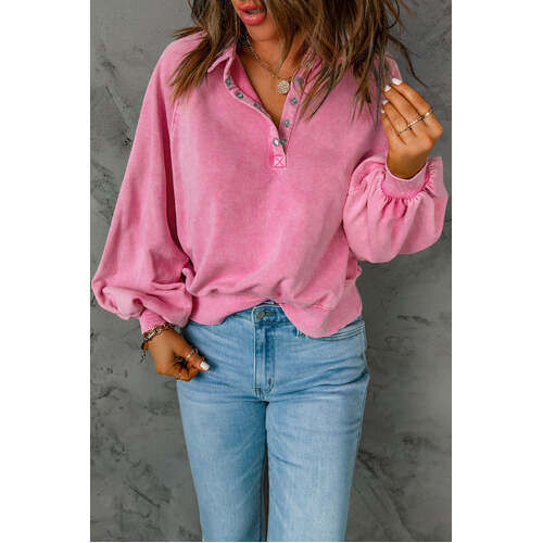 Azura Exchange Lantern Sleeve Snap Button Pullover Sweatshirt - L - Main Image