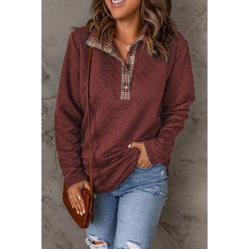 Azura Exchange Geometric Texture Plaid Trim Sweatshirt - 2XL - Main Image