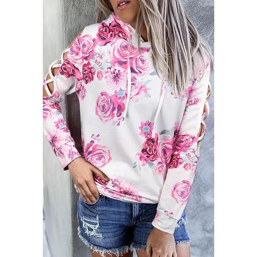 Azura Exchange Floral Print Cold Shoulder Hoodie - S - Main Image