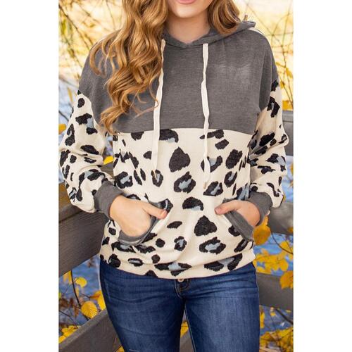 Azura Exchange Color Block Pocketed Drawstring Hoodie - L - Main Image