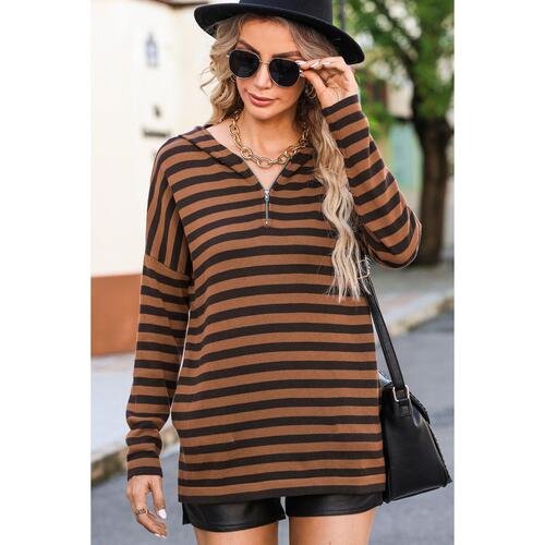 Azura Exchange Striped Knit Quarter Zip Hoodie - L - Main Image