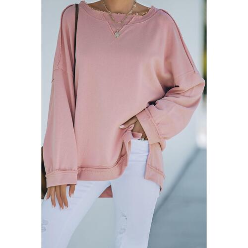 Azura Exchange Frayed Trim Side Slit Sweatshirt - S - Main Image
