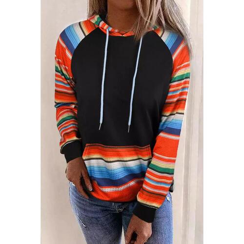Azura Exchange Striped Patchwork Kangaroo Pocket Hoodie - XL - Main Image