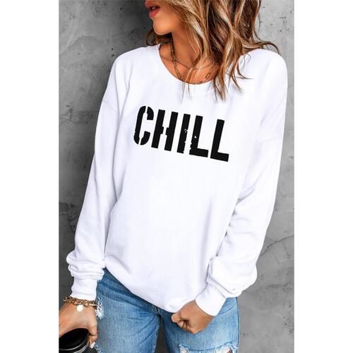 Azura Exchange CHILL Letters Pattern Sweatshirt with Contrast Trim - M - Main Image