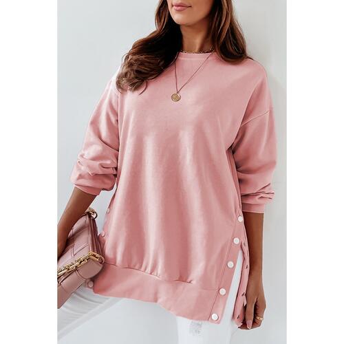 Azura Exchange Slit Buttons Crew Neck Sweatshirt - S - Main Image
