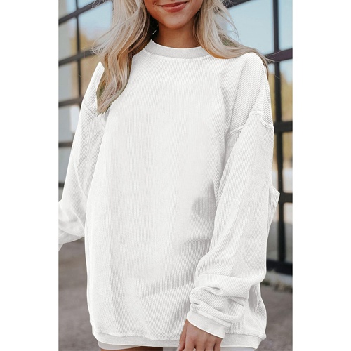 White Ribbed Corduroy Oversized Sweatshirt - M - Main Image