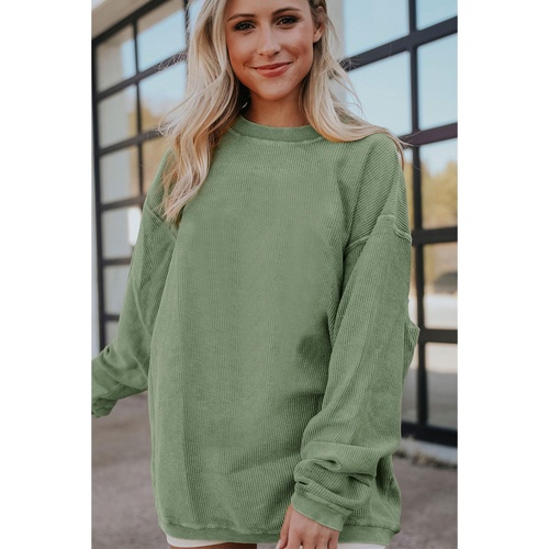Green Ribbed Corded Oversized Sweatshirt - S - Main Image
