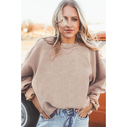 Apricot Ribbed Corded Oversized Sweatshirt - 2XL - Main Image
