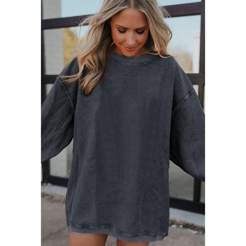 Dark Grey Ribbed Corded Oversized Sweatshirt - 2XL - Main Image