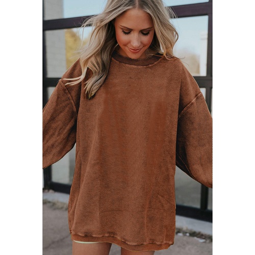Chestnut Ribbed Corduroy Oversized Sweatshirt - 2XL - Main Image