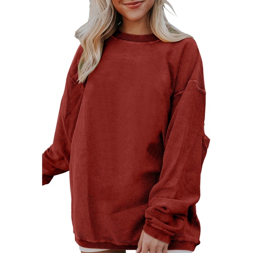 Racing Red Ribbed Corded Oversized Sweatshirt - 2XL - Main Image