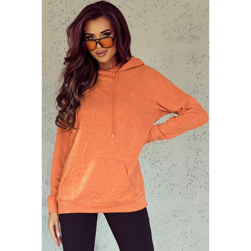 Orange Mineral Wash Kangaroo Pocket Drawstring Pullover Hoodie - L - Main Image