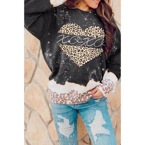 Azura Exchange Heart Leopard Splicing Pullover Sweatshirt - M - Main Image