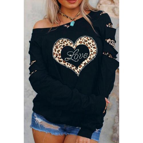 Azura Exchange Leopard Rhinestone Heart Graphic Sweatshirt - XL - Main Image