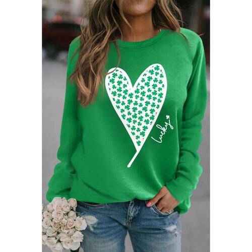 Azura Exchange Lucky Clover Heart Graphic Sweatshirt - S - Main Image