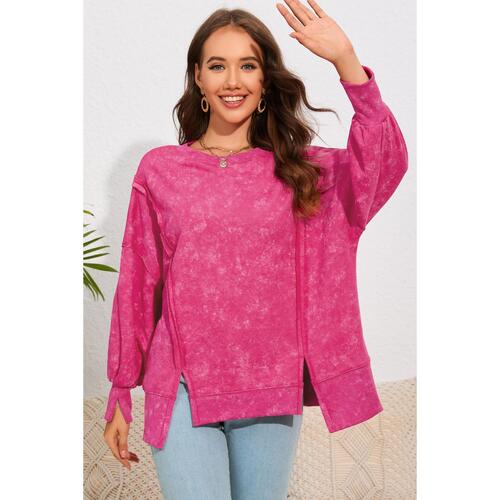 Azura Exchange Relaxed Fit Acid Wash Pullover Sweatshirt with Slit Details - L - Main Image