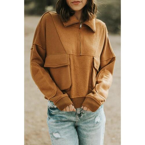 Azura Exchange Exposed Seam Sweatshirt with Zip Collar and Big Flap Pocket - L - Main Image