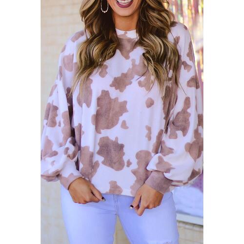 Azura Exchange Cow Spots Print Puff Sleeve Sweatshirt - L - Main Image