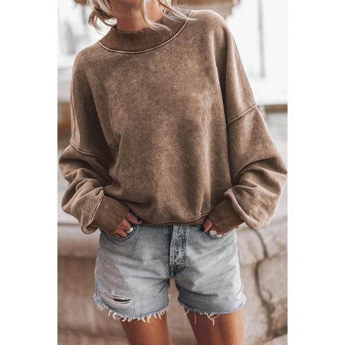 Azura Exchange Relaxed Brown Crew Neck Sweatshirt with Drop Shoulder Design - S - Main Image