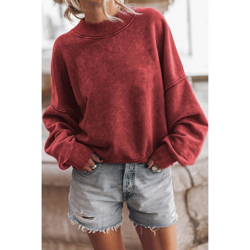 Red Dahlia Drop Shoulder Crew Neck Pullover Sweatshirt - 2XL - Main Image